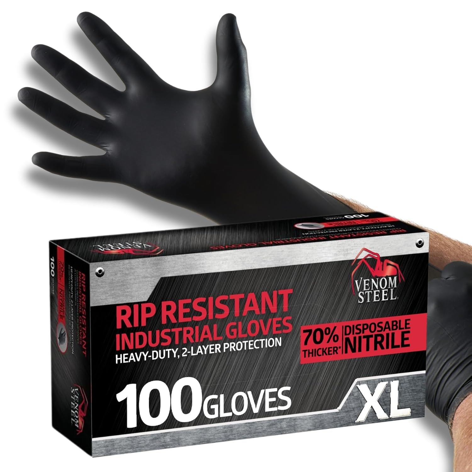 Industrial Nitrile Gloves, Chemical Resistant Disposable Black Gloves, Latex-…