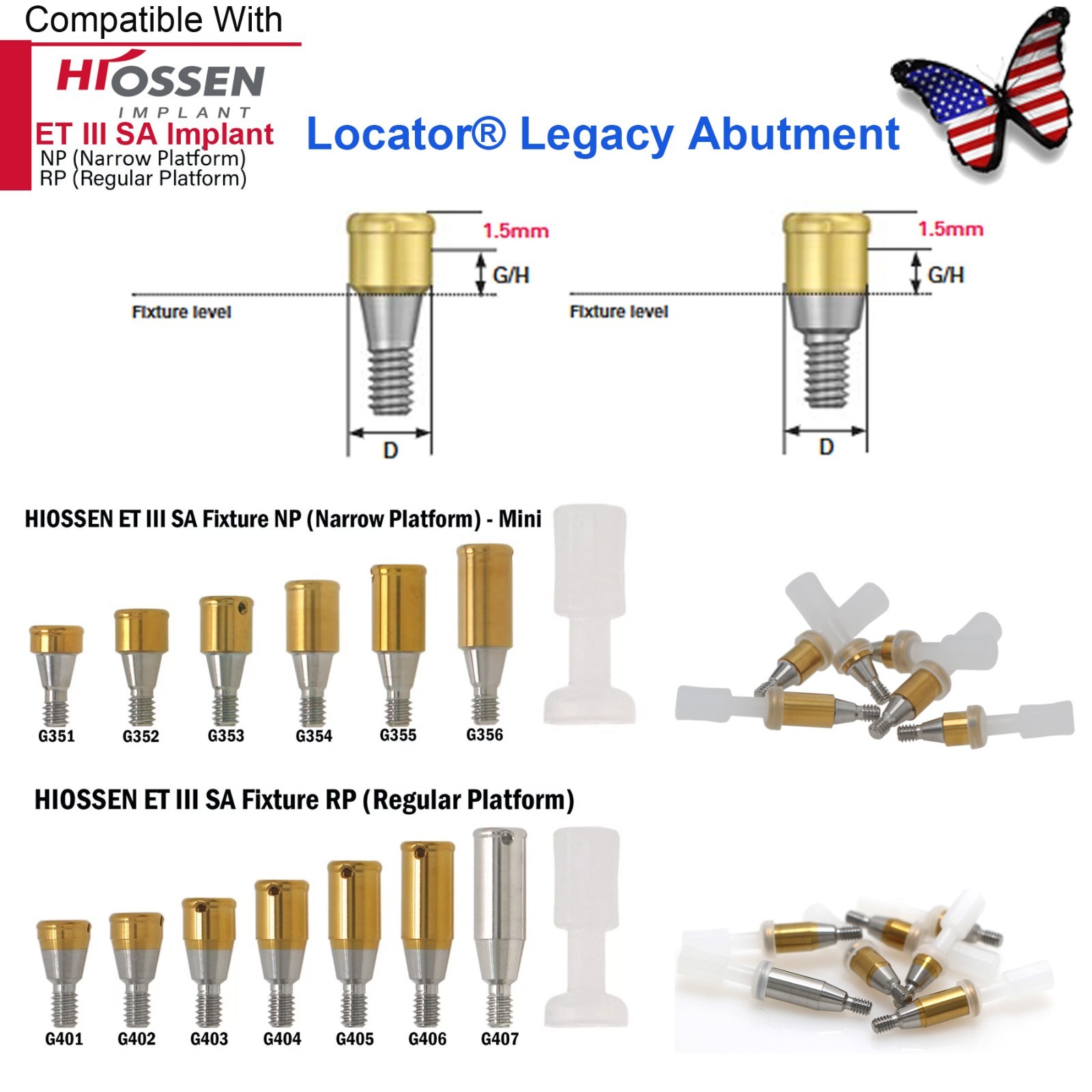 Dental Locator Abutment Compatible Hiossen Osstem Regular Mini Platform Titanium
