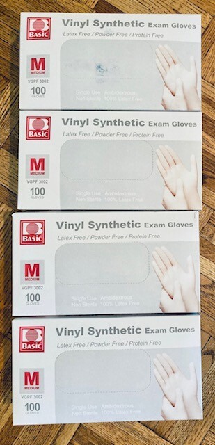 4pk Basic VGPF 3002 Vinyl Synthetic Exam Gloves – 100 per box – Size Medium