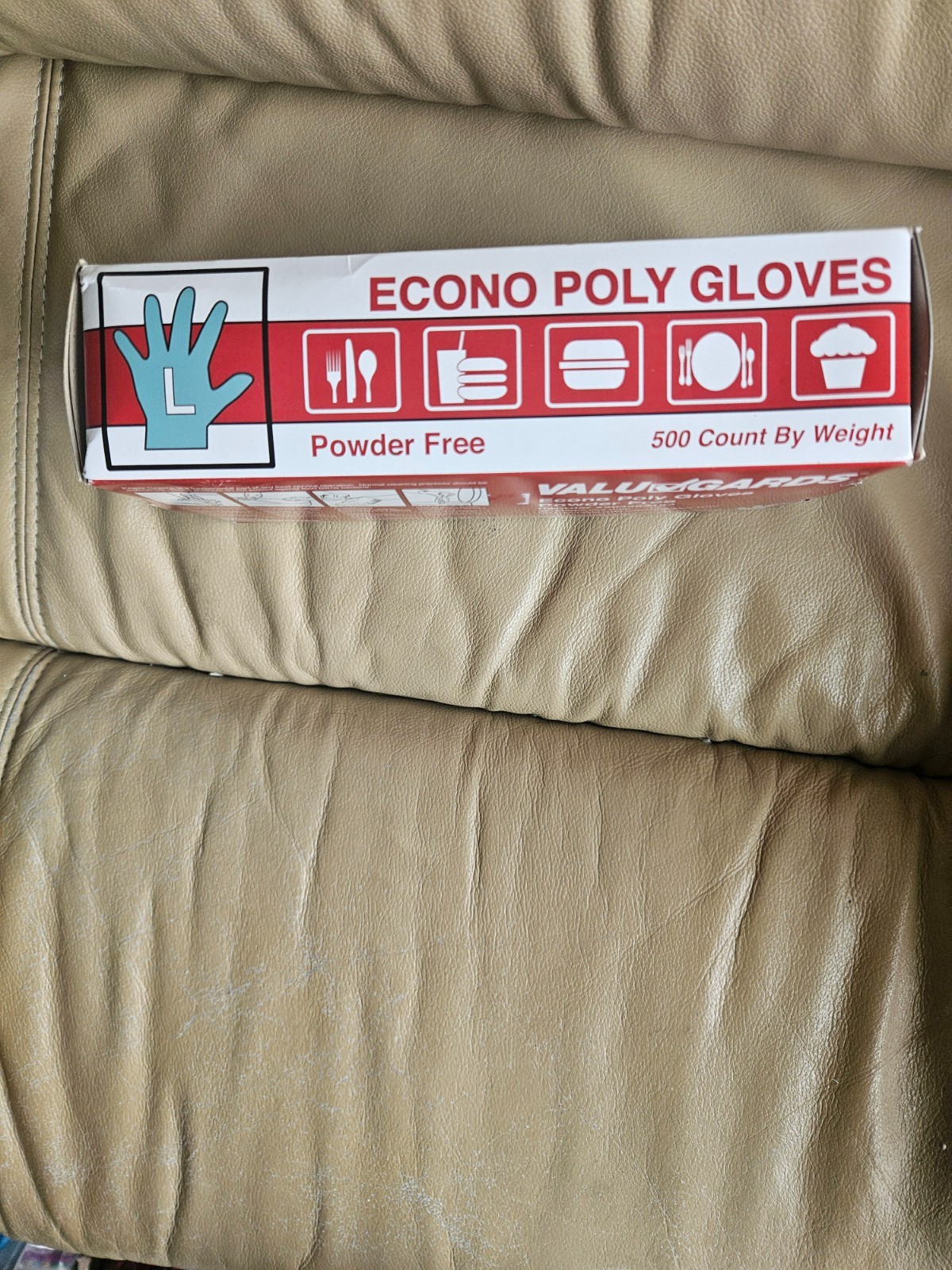 VALUGARDS POWDER FREE ECONO POLY LARGE SIZE GLOVES 500 COUNT NEW SEALED BOX.