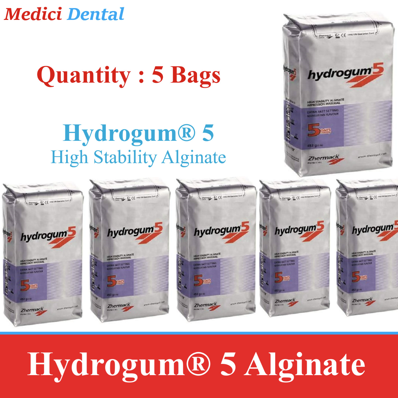 5 Bags x Zhermack Hydrogum 5 Dental VPS Impression Alginate 1 Lbs Extra Fast Set