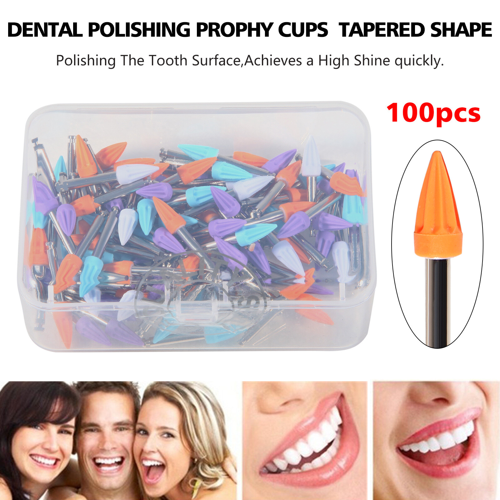 100PCS Prophy Cup Latch Type RUBBER DENTAL TOOTH POLISHING CUP Tapered shape