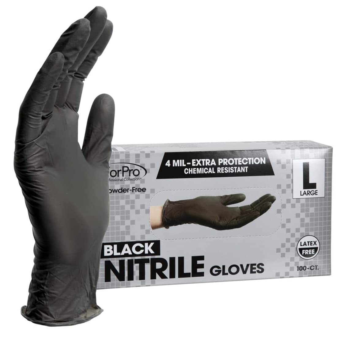 100 Pack X Large Black Nitrile Gloves Disposable Food Safe 4 Mil Chemical Res…