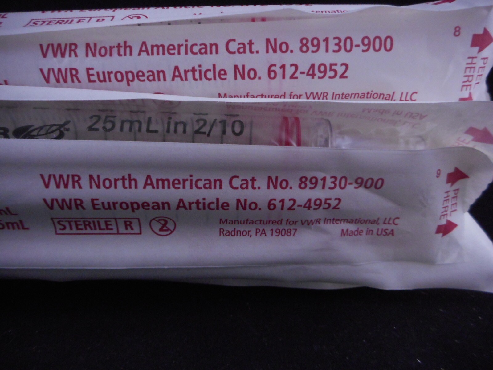 VWR Plastic 25mL Serological Pipet Polystyrene Red 0.20mL 89130-900 19/PACK