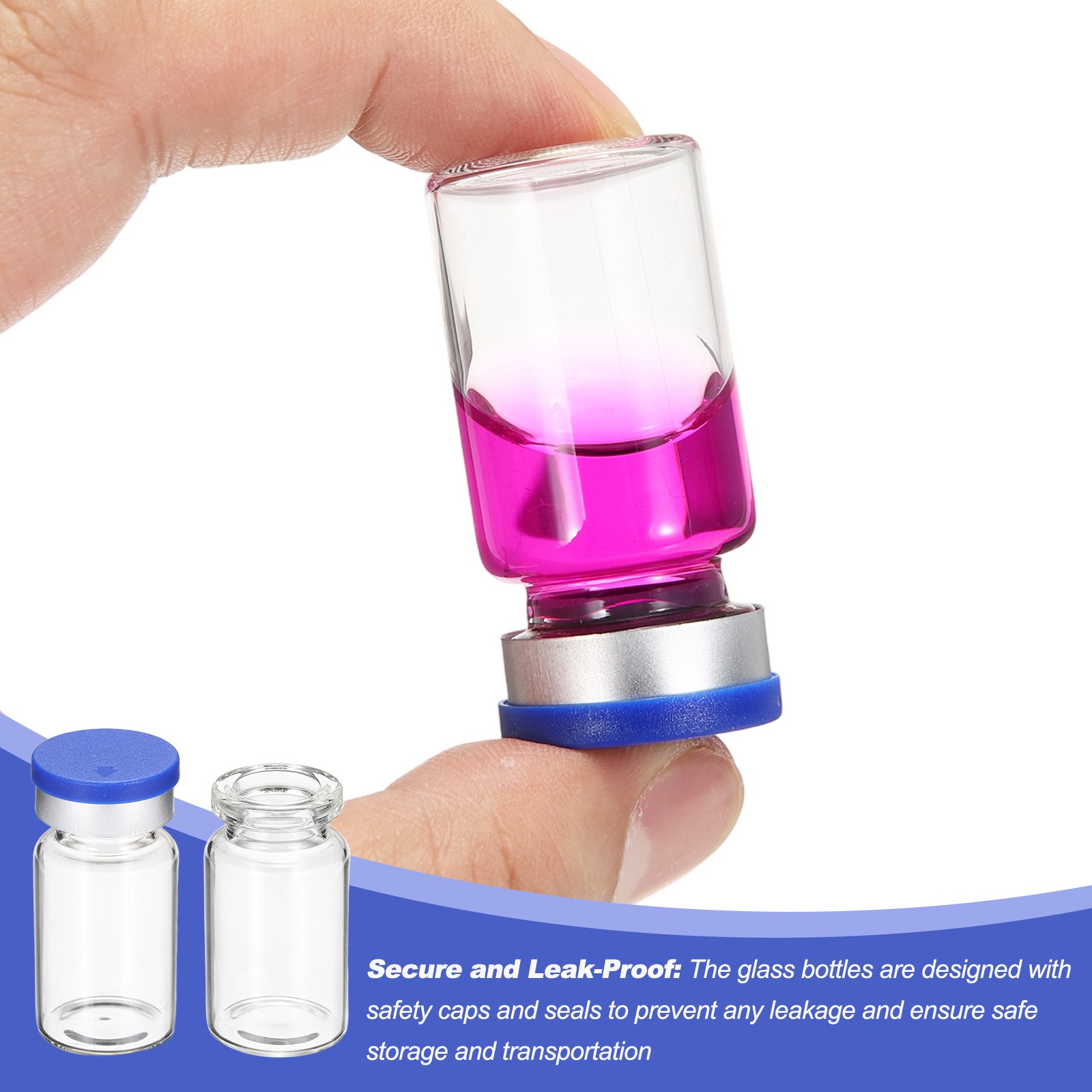 10 Pack 7ml Lab Empty Vials for Injection, Transparent and Blue