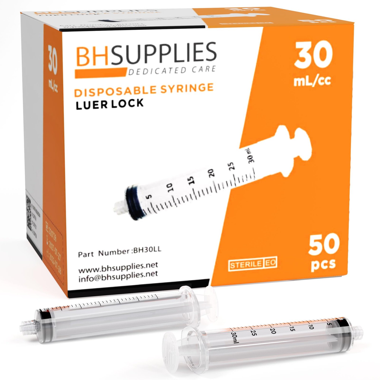 BH Supplies 30ml Luer Lock Tip Syringes (No Needle) – 50 Count (Pack of 1)