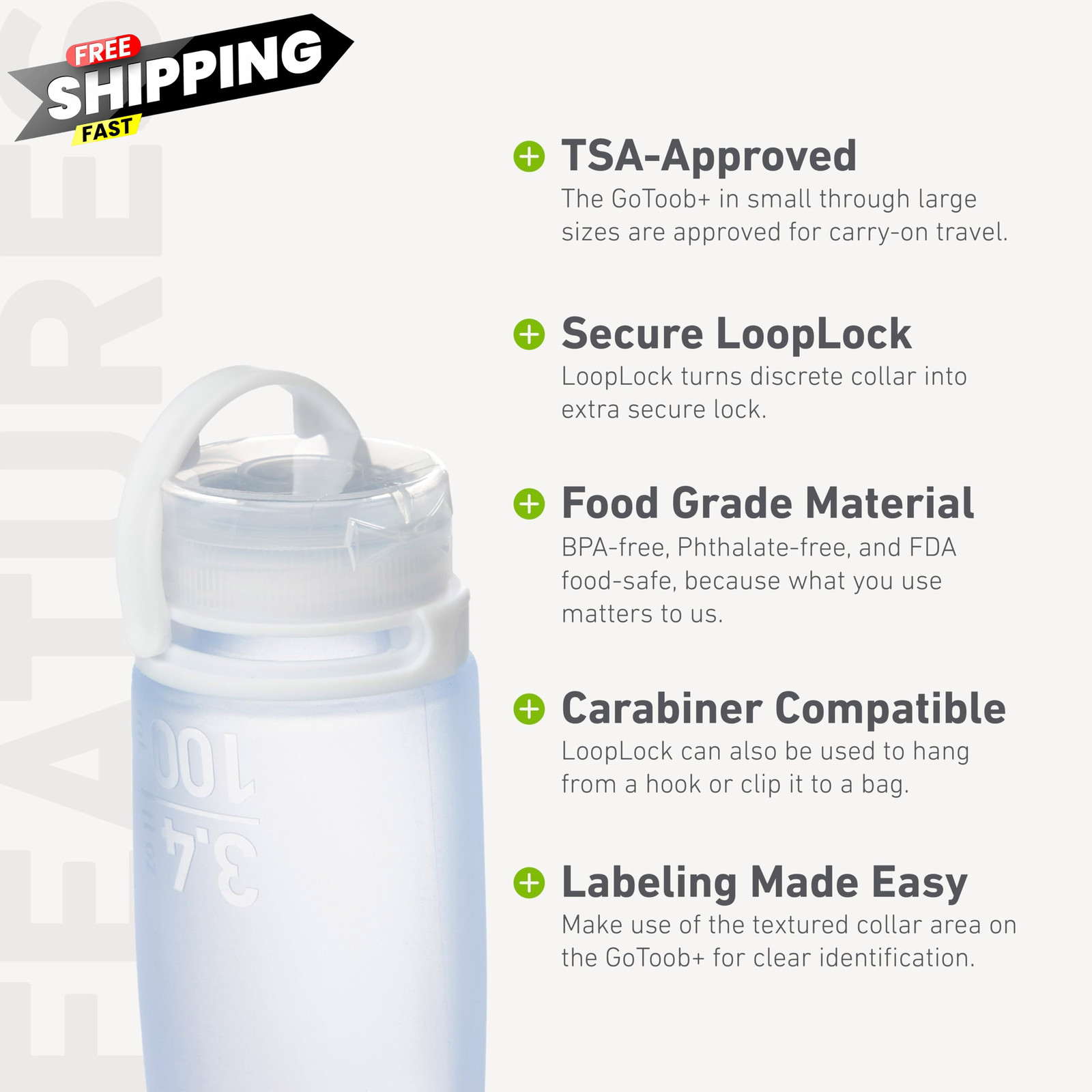 humangear GoToob+ (Small) | Refillable Silicone Travel Bottle 1.7 Ounces, Red