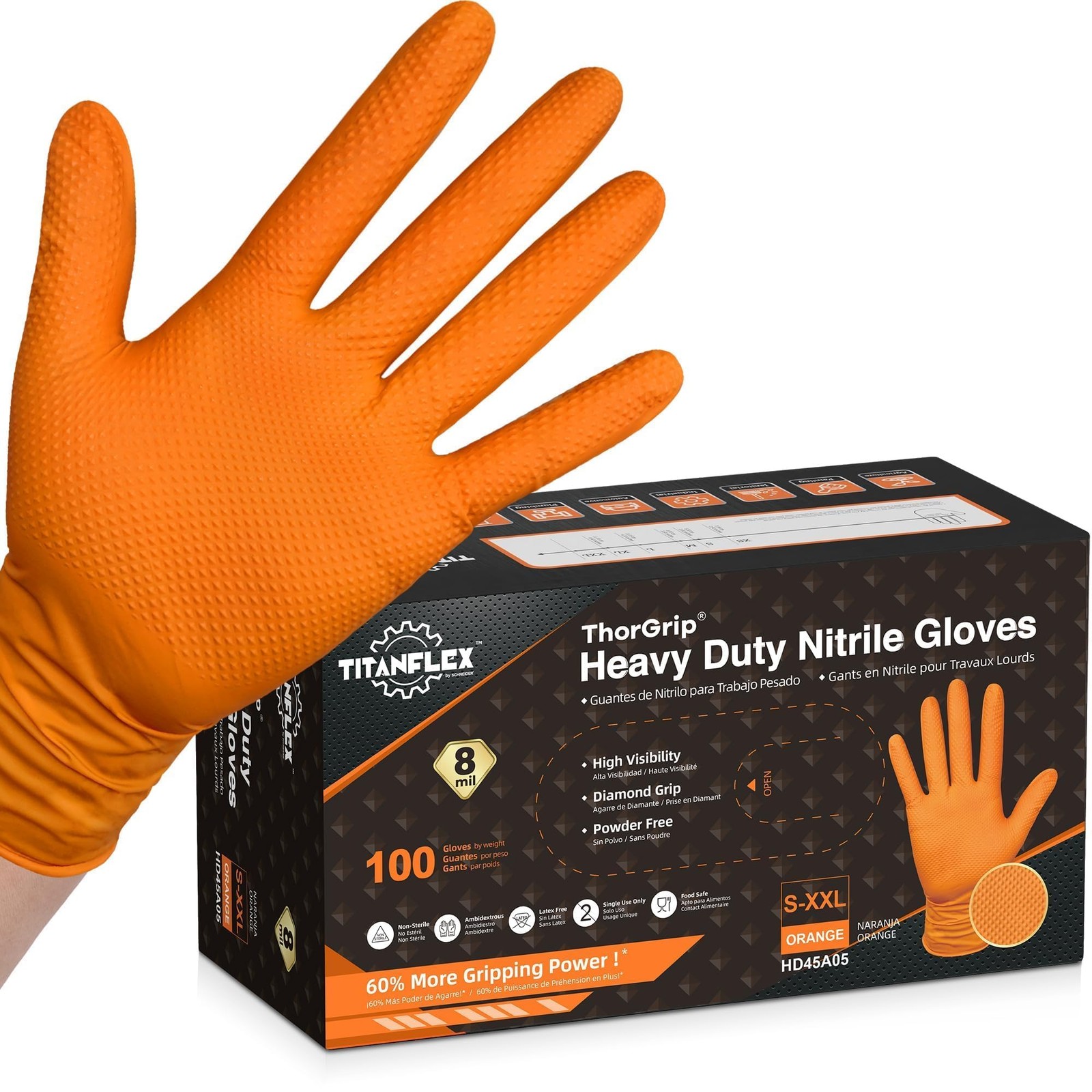 Heavy Duty Industrial Orange Nitrile Gloves, 8-mil, Gloves Disposable Latex w…