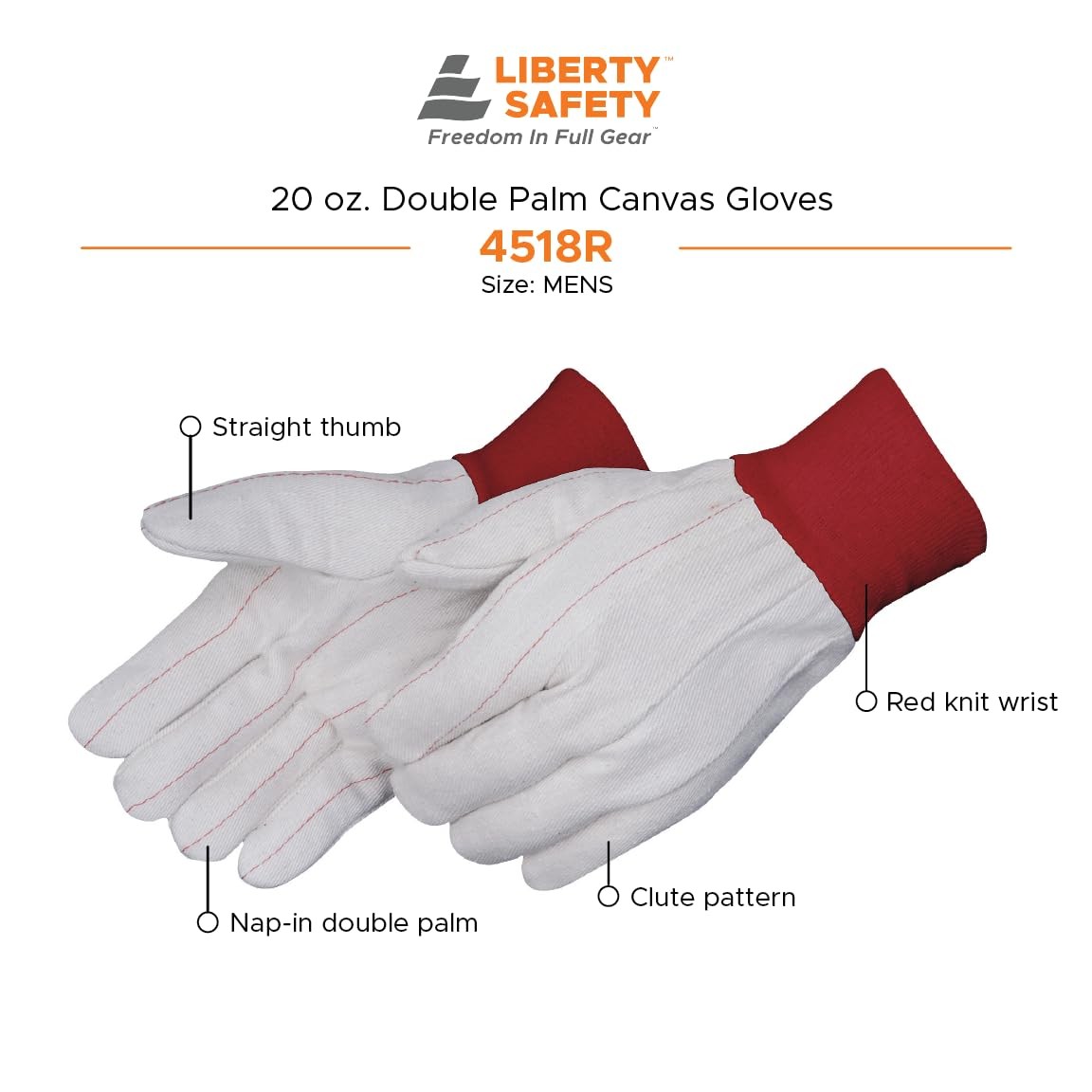 Liberty Safety 4518R Double Palm Work Gloves 20Oz Cotton/Polyester Nap-In Liner