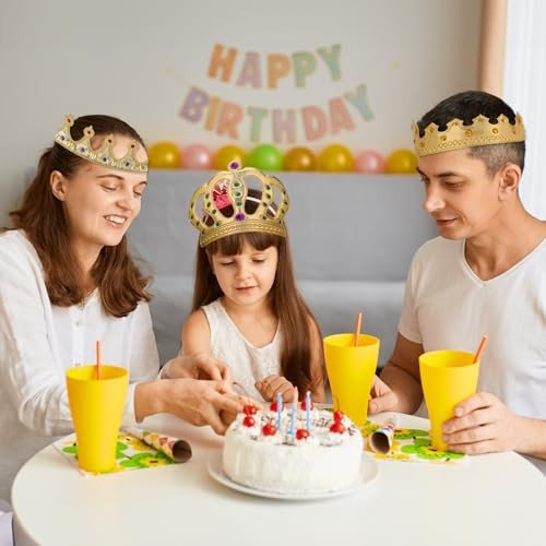 6pc Birthday King Queen Crown Foam Gold Rhinestone Party