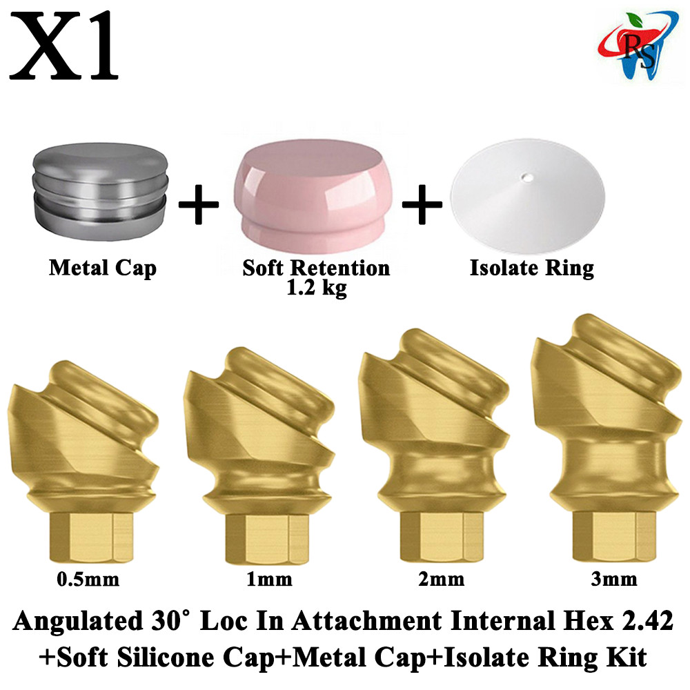 1x Kit Angulated 30˚ Loc In Attachment Internal Hex 2.42 Soft Silicone Cap Ring