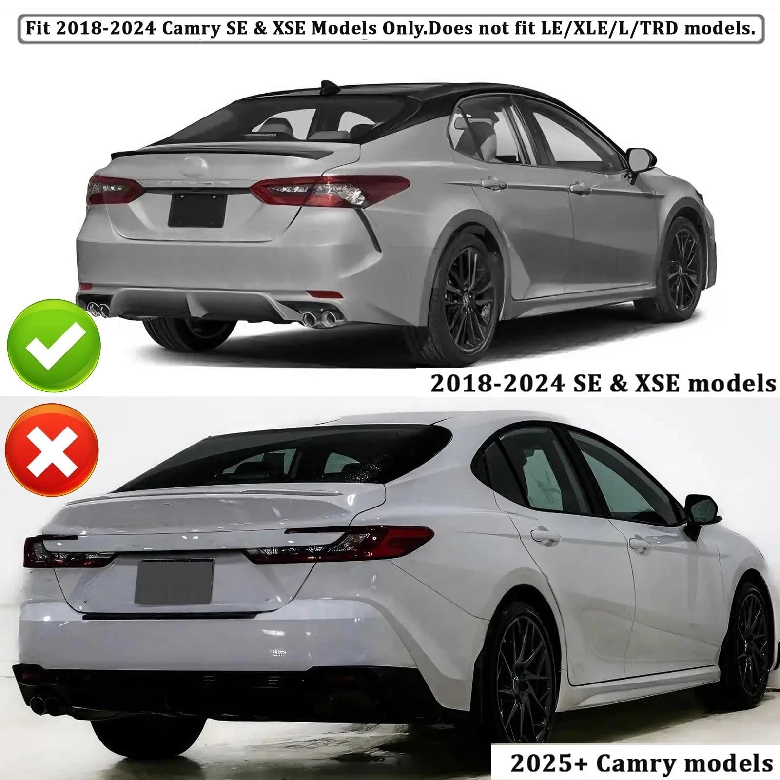 Rear Bumper Diffuser Splitter for Toyota Camry SE XSE 2018-2024 Glossy Black ABS