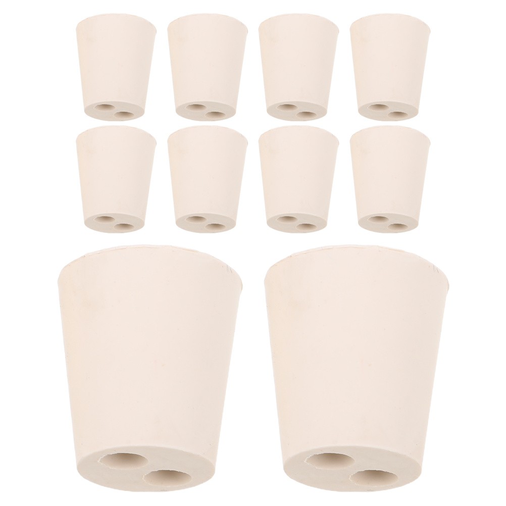 10 Pcs Rubber Experimental Stopper Bungs Stoppers Flask with Hole Cork