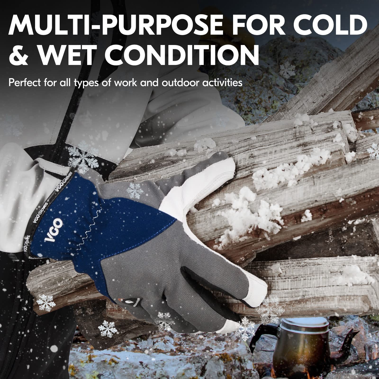 Vgo… 1Pair 0/32F Winter Leather Work Gloves Cold Weather Waterproof Safety