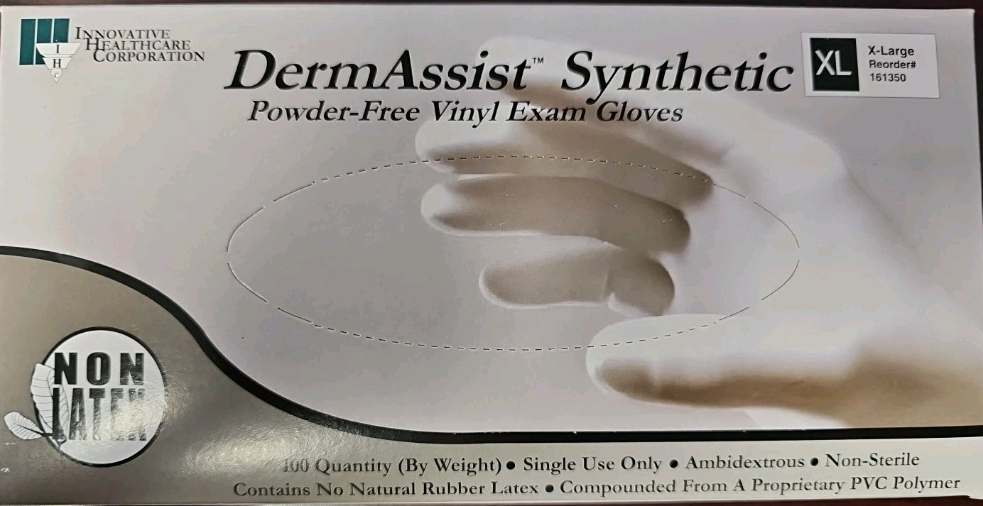 *100-Pieces* DermAssist Synthetic Powder-Free Vinyl Exam Gloves X-Large 161350