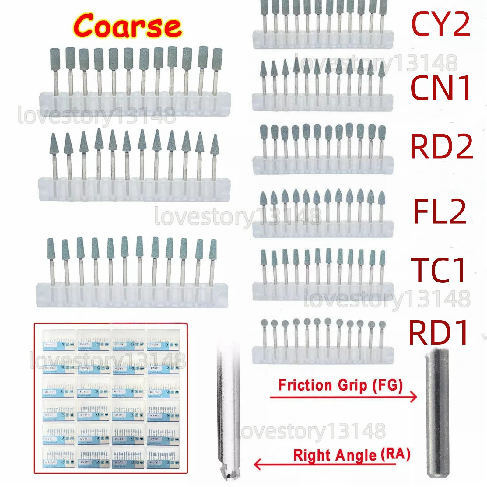 12PCS Dental Green Stone Flame/Cone/Round Polishing Aluminum Oxide Bur FG/RA Bur