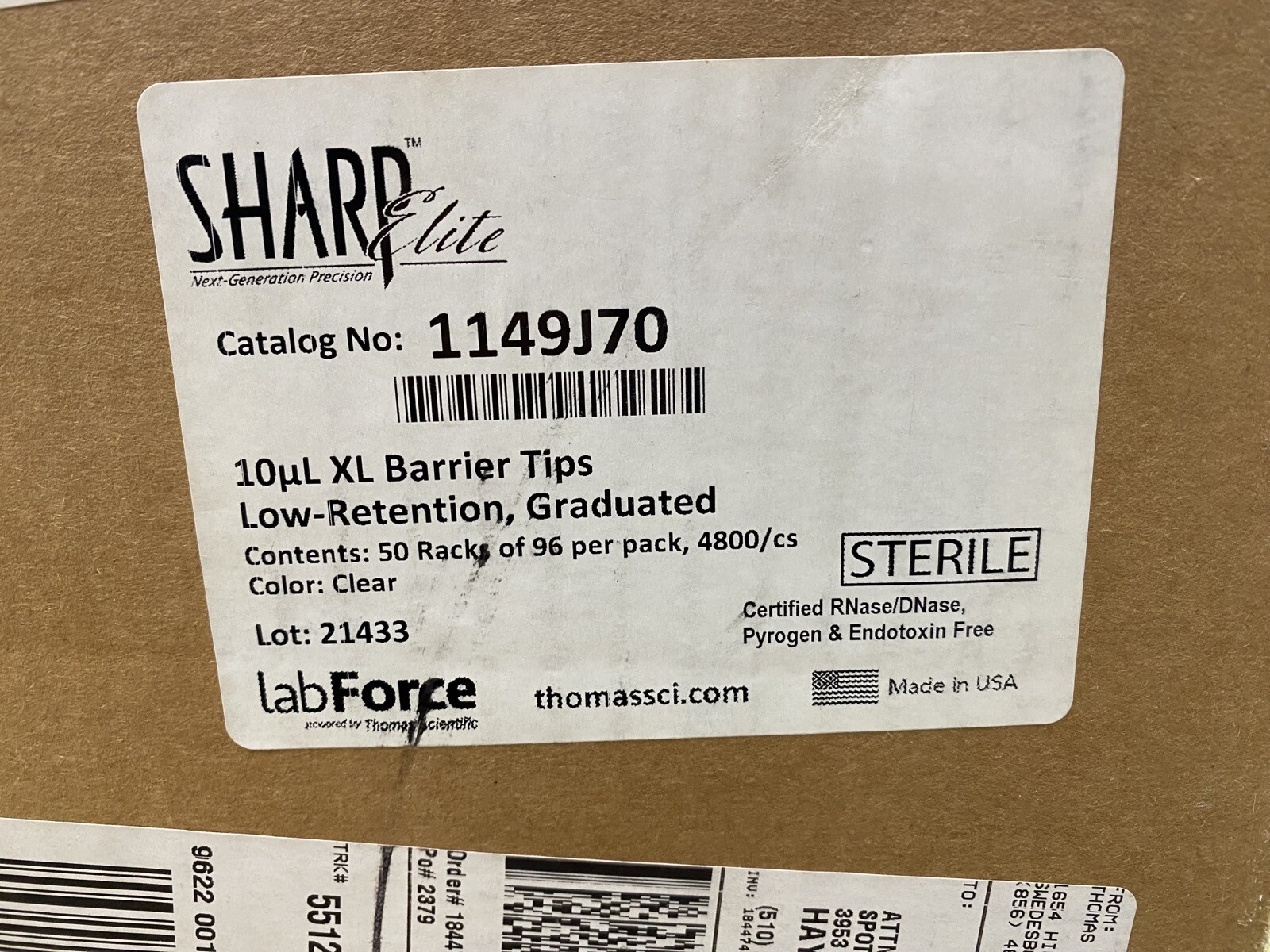 LAB FORCE 10µL Sharp Elite XL Graduated Barrier Tips 1149J70 (4800/cs)
