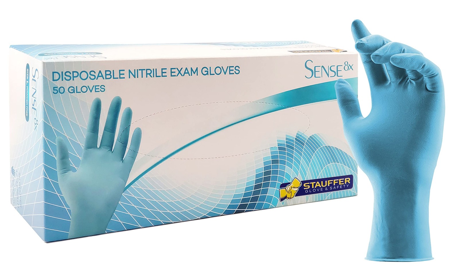 Blue Disposable Nitrile Gloves, 8 mil, Stauffer Sense8, Latex Free, 12″ Long …
