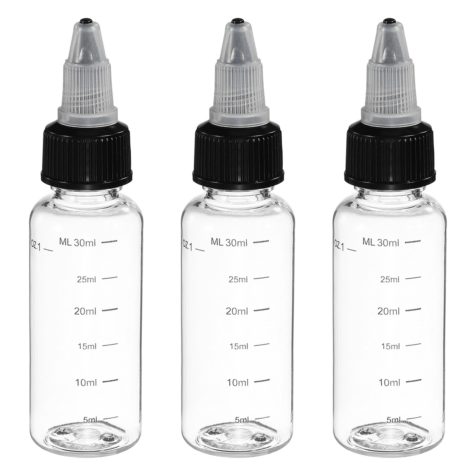 3 Pcs 30ml (1oz) Plastic Dispensing Bottle with Twist Cap, Transparent/Black