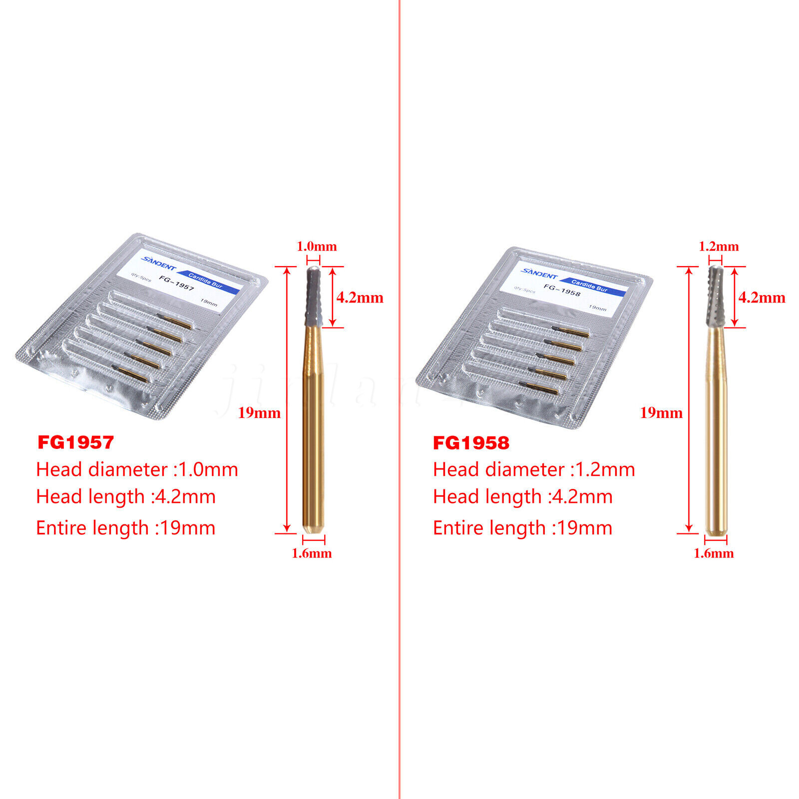 Dental Operative Carbides FG Burs 1957 1958 Straight Fissure Dome Metal Cutting