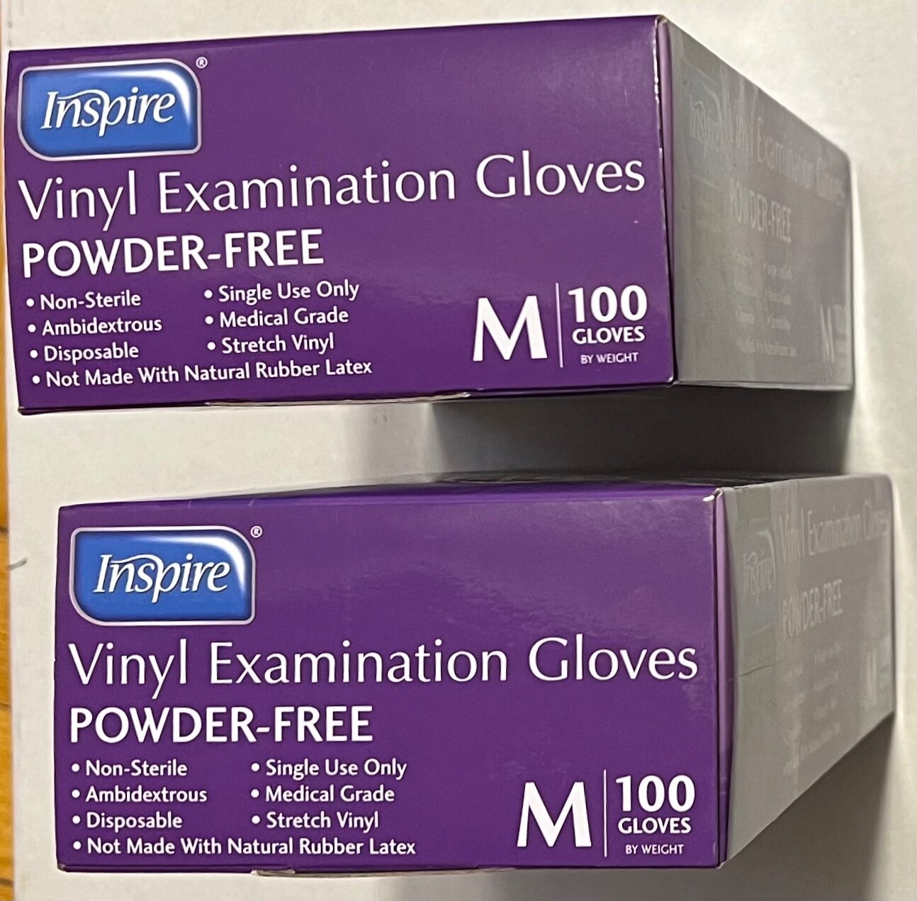 Inspire Stretch Vinyl Examination Gloves Powder Free Medium 100 Gloves X 2 Boxes