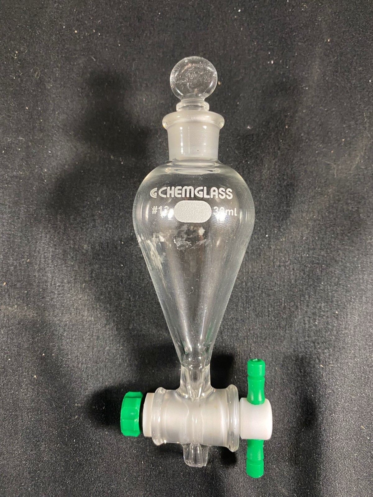 CHEMGLASS 30mL Squibb Separatory Funnel w/ Stopcock #13 Neck CG-1742-01 B