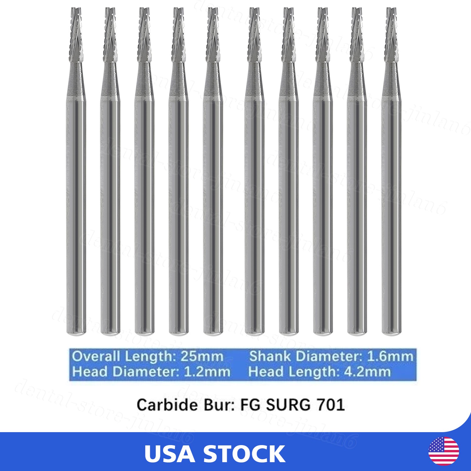 Dental Carbide Burs FG SURG 701 Surgical Friction Grip 10/pk