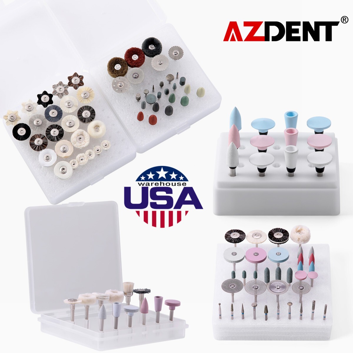 AZDENT Dental Lab Polishing Kit HP Burs wheel Disc For Ceramics Porcelain