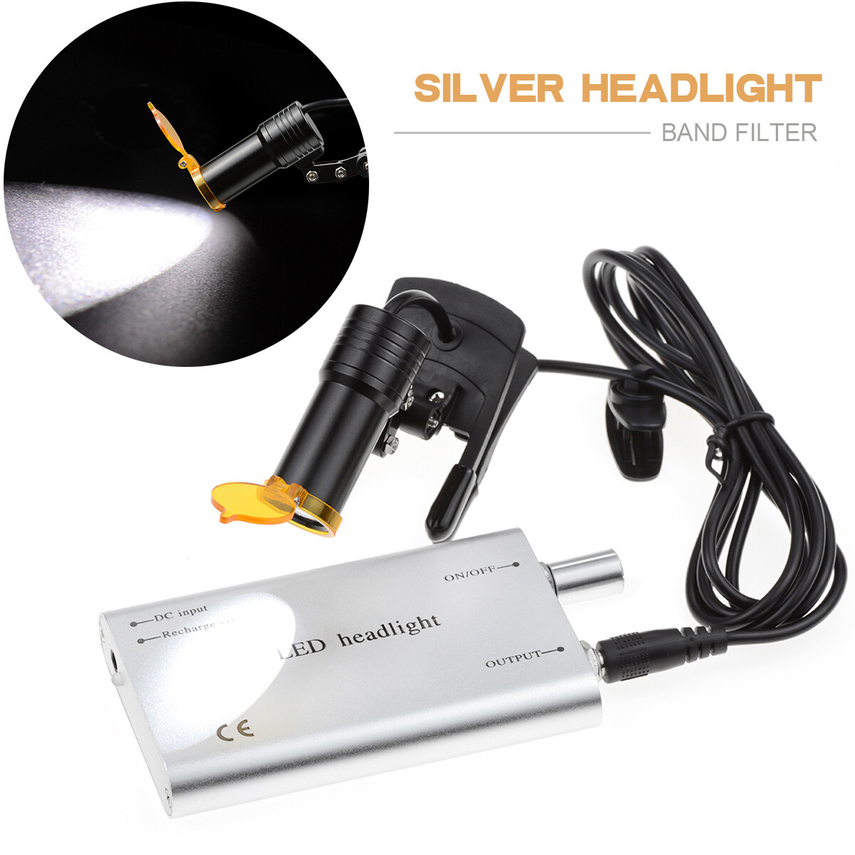Silver 5W High Power Dental Plastic Clip LED Headlight Lamp+Light Shield DY-007