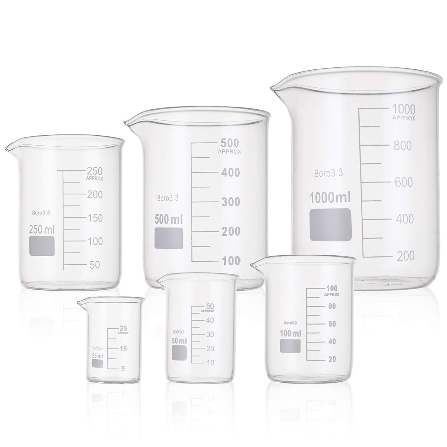 6 Pack Glass Lab Pyrex Beaker Set Measuring Cup 50/100/250/500/1000 ML