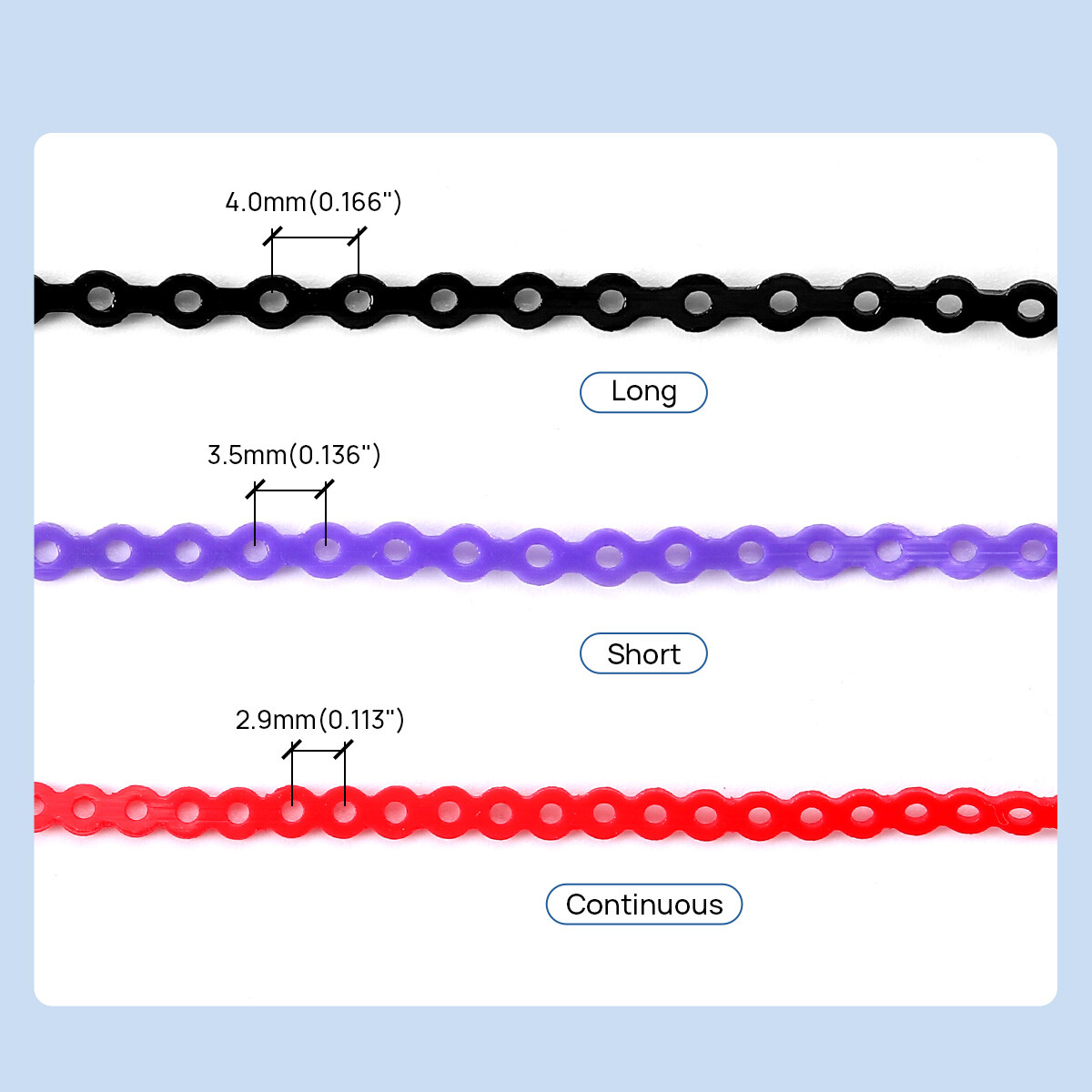 AZDENT Dental Orthodontic Colored Elastic Power Chain Long Short Continuous