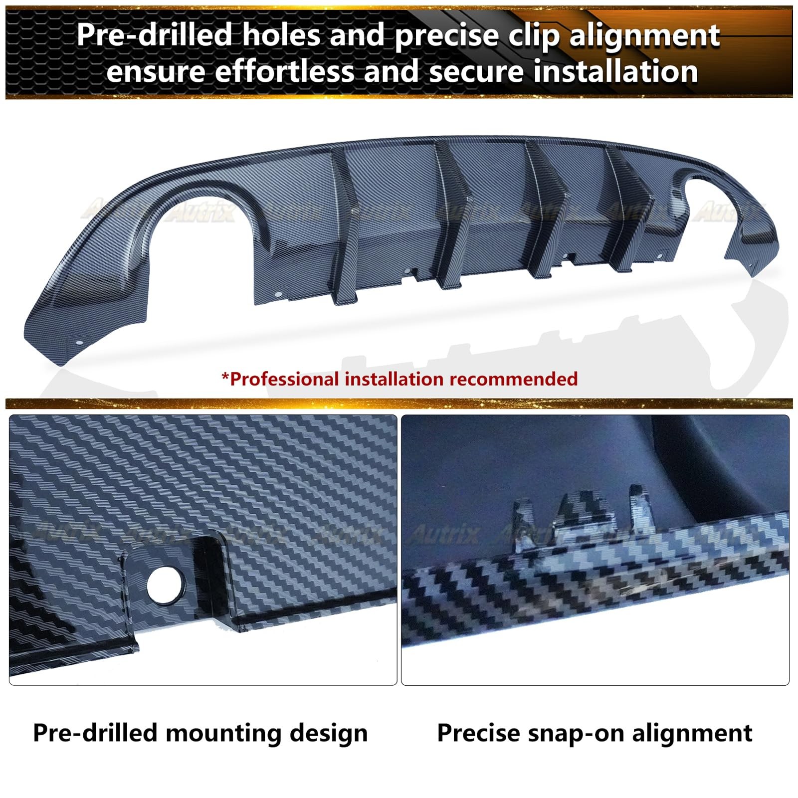 Rear Diffuser Lip Splitter Shark Fin Carbon Fiber for 2015-2024 Non-Widebody