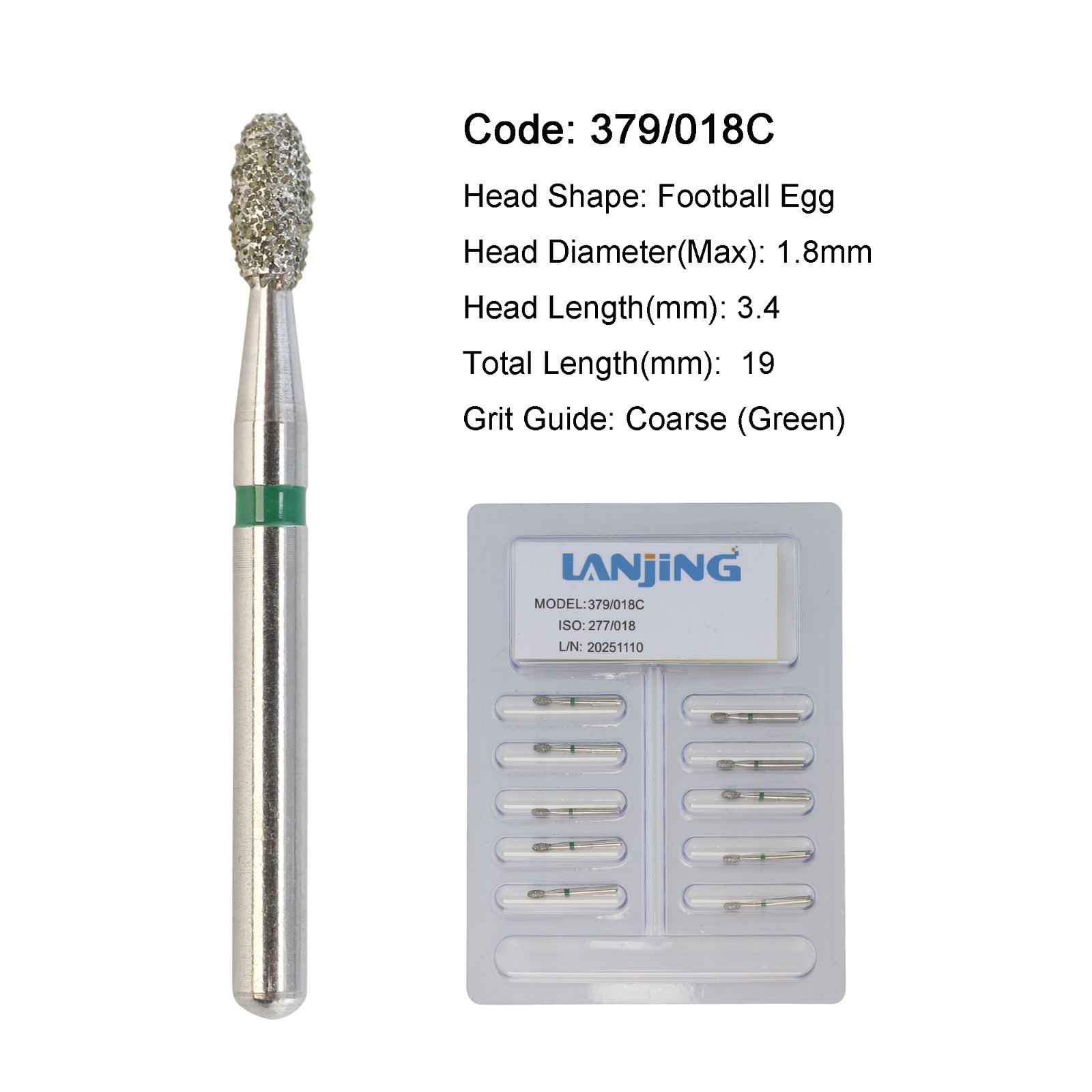 Dental Diamond Burs FG Egg Football Barrel Super Coarse Fine Grit High Speed Bur