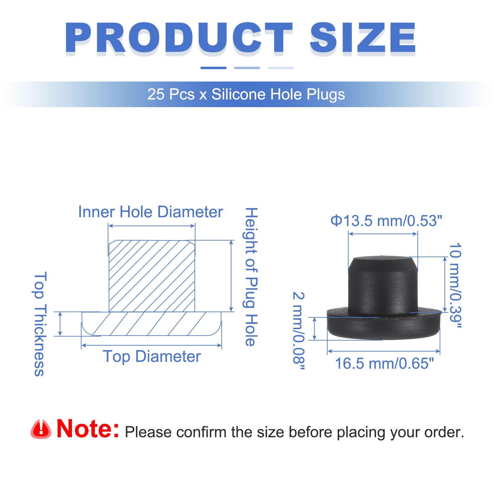 25Pcs T Shaped Solid Silicone Stopper Dia 13.5mm/0.53 Inch Rubber Hole Plugs