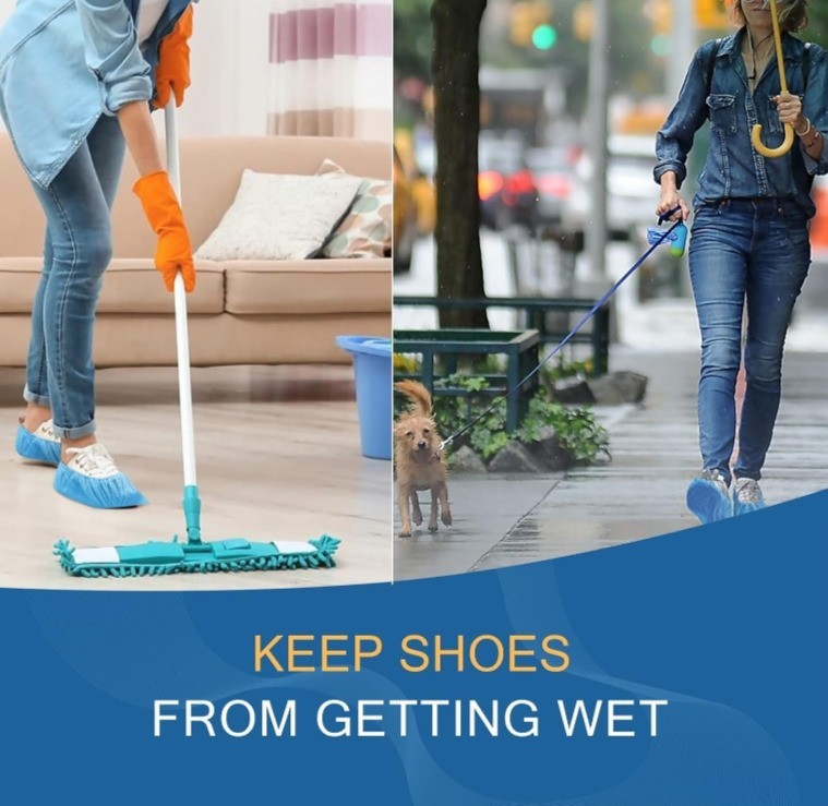 100Pack Disposable Shoe Covers Non Slip Waterproof CPE Booties Overshoes Blue 50
