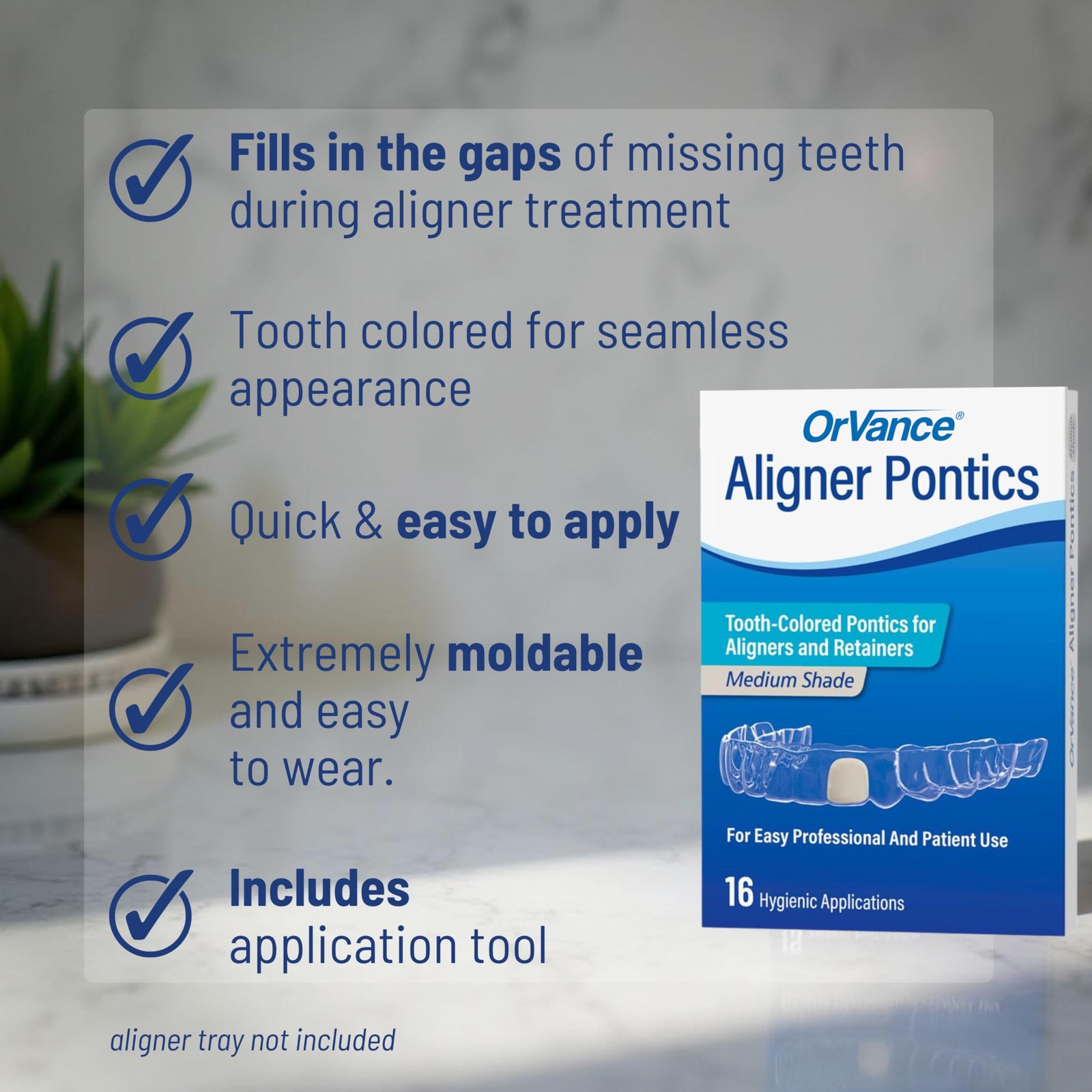 Aligner Pontics – (Medium) Shade (32 Count) | Temporary Tooth Replacement