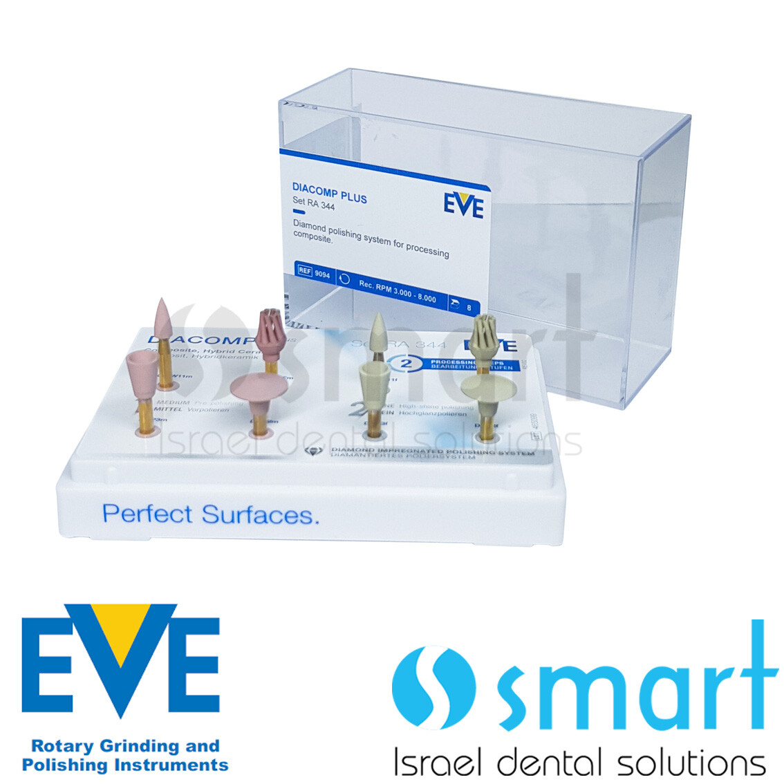 Dental Eve Diacomp Plus RA 344 composite polishing diamond system NEW