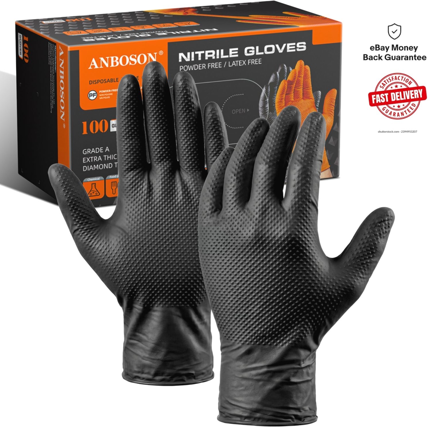 Comfort Fit Heavy Duty Nitrile Gloves – 10mil, Black, Chemical Resistant, 100ct