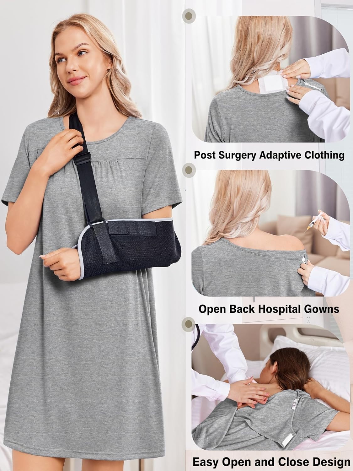 Elegant Open Back Adaptive Nightgown with Tear Away Snaps for Women – X-Large