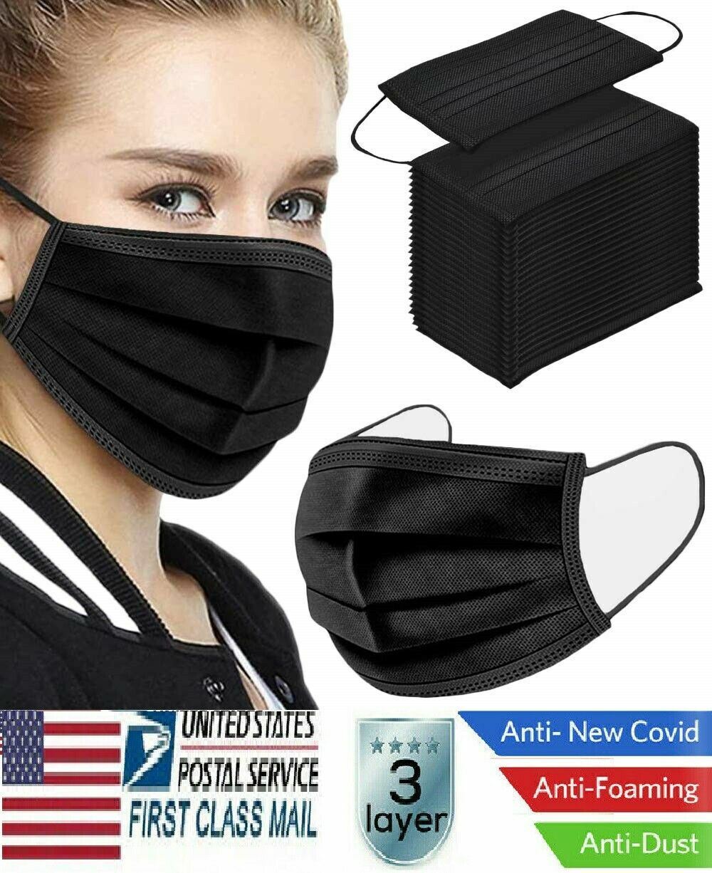 100 Pc Mascaras Desechables Para La Cara Contra Bacterias Mascarillas Negro