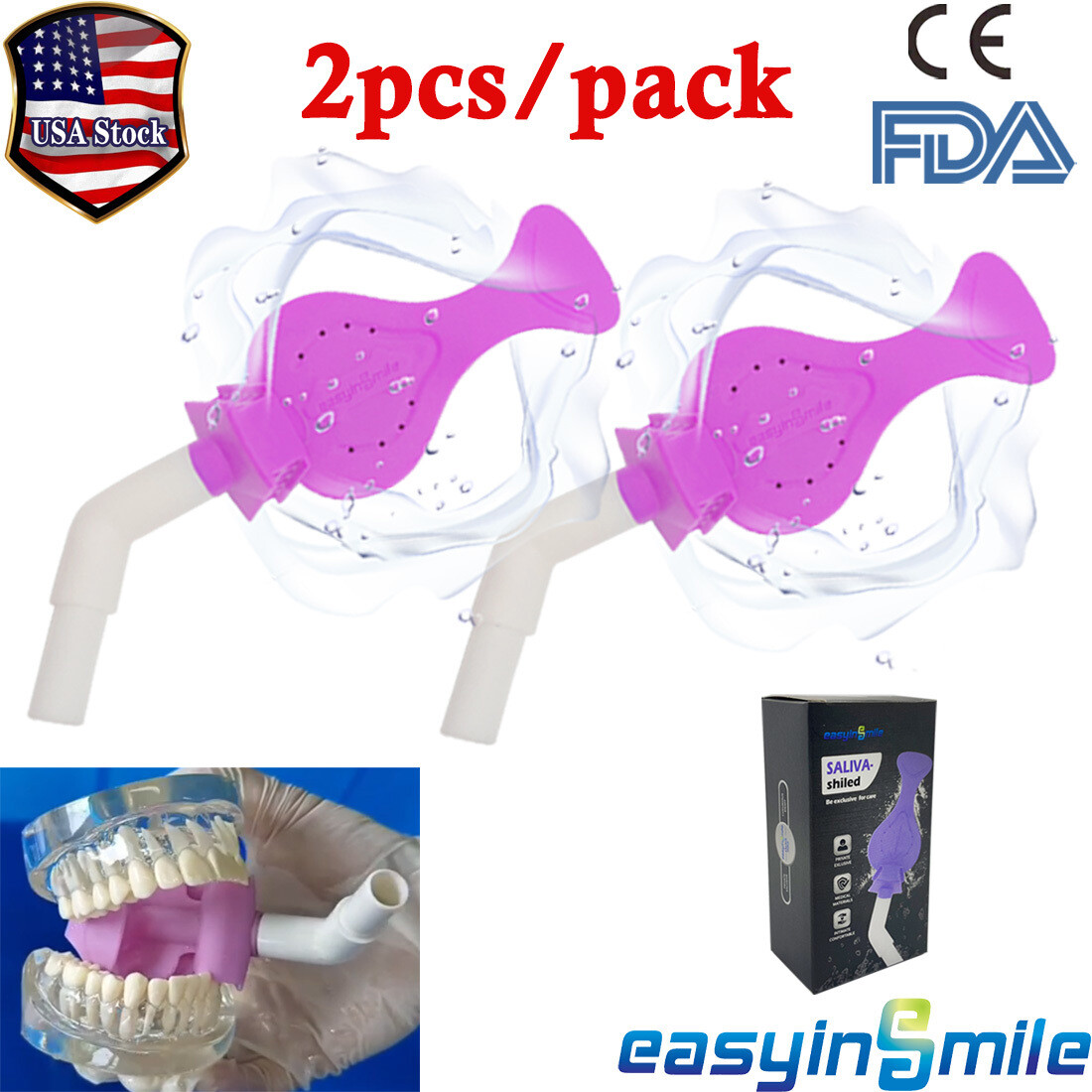 2Pcs Dental Lab Saliva HVE Suction Tube Mouth Opener DryShield Isolation Adapter