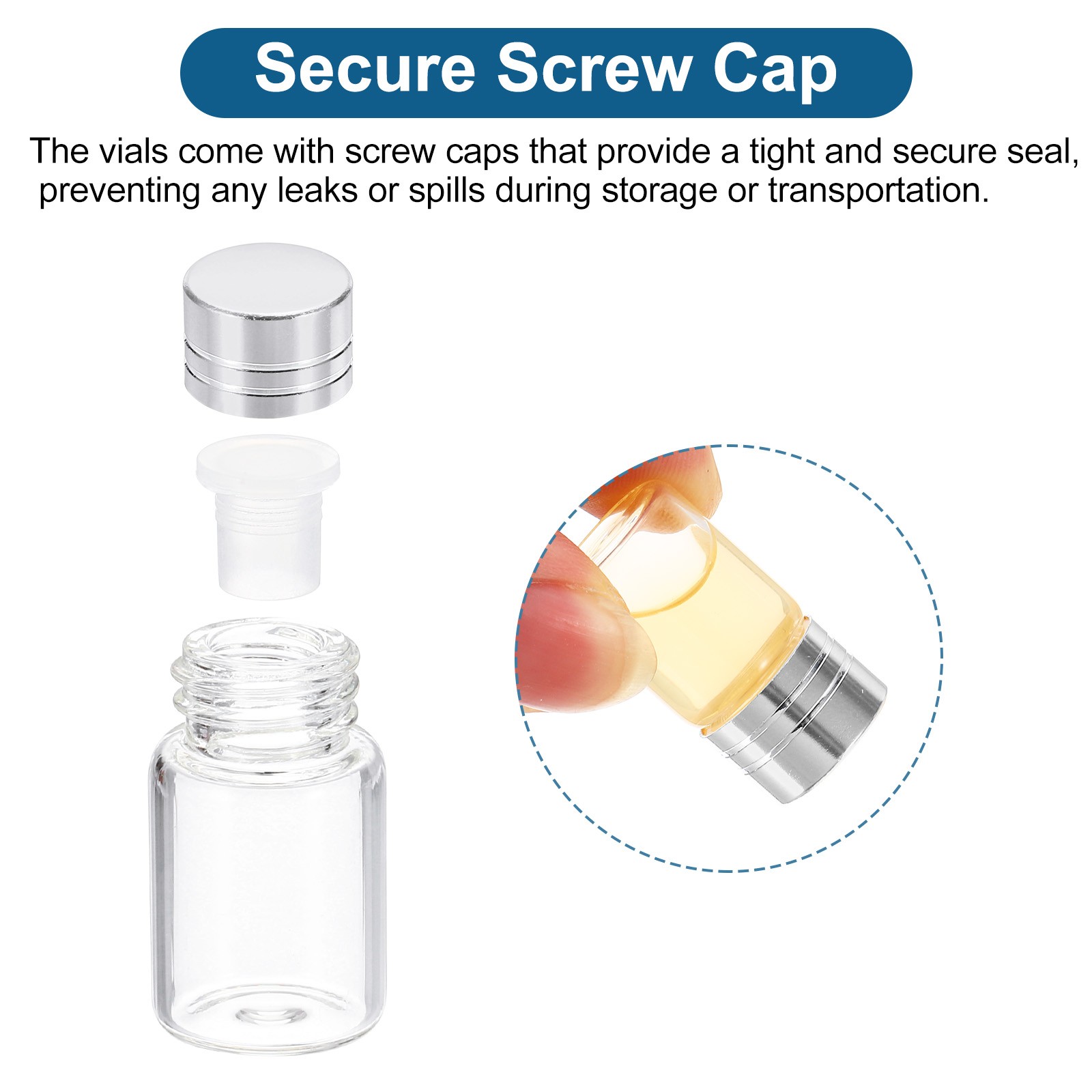 2ml Tiny Glass Bottles Vials 50Pcs Mini Clear Bottles Glass Screw Cap Silver