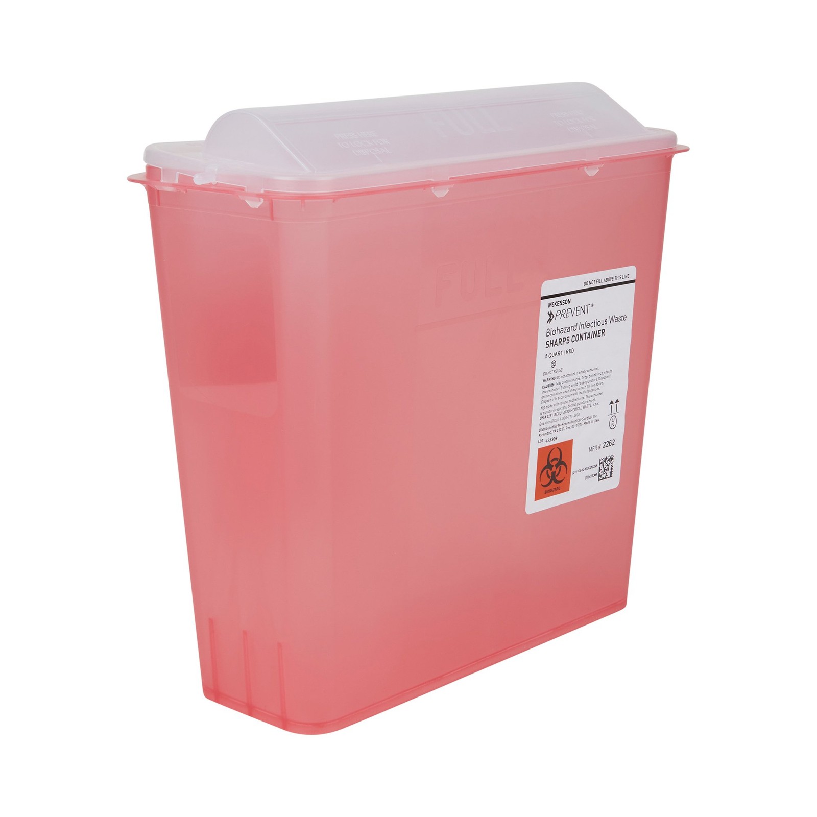 McKesson Prevent Red Sharps Container 1.25Gal 10.75×10.5×4.75″ Box/10