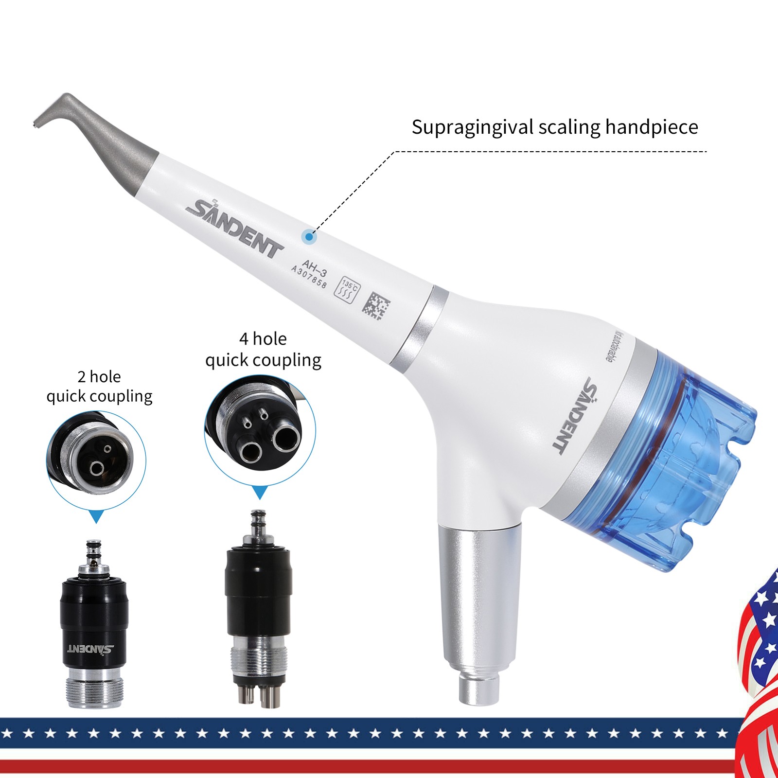 SANDENT Dental Air Polisher Prophy Handpiece AIR-FLOW Handy 4 Hole 2 Hole