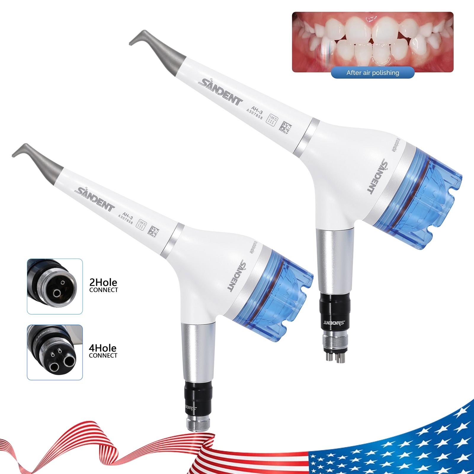 SANDENT Dental Air Polisher Prophy Handpiece AIR-FLOW Handy 4 Hole 2 Hole