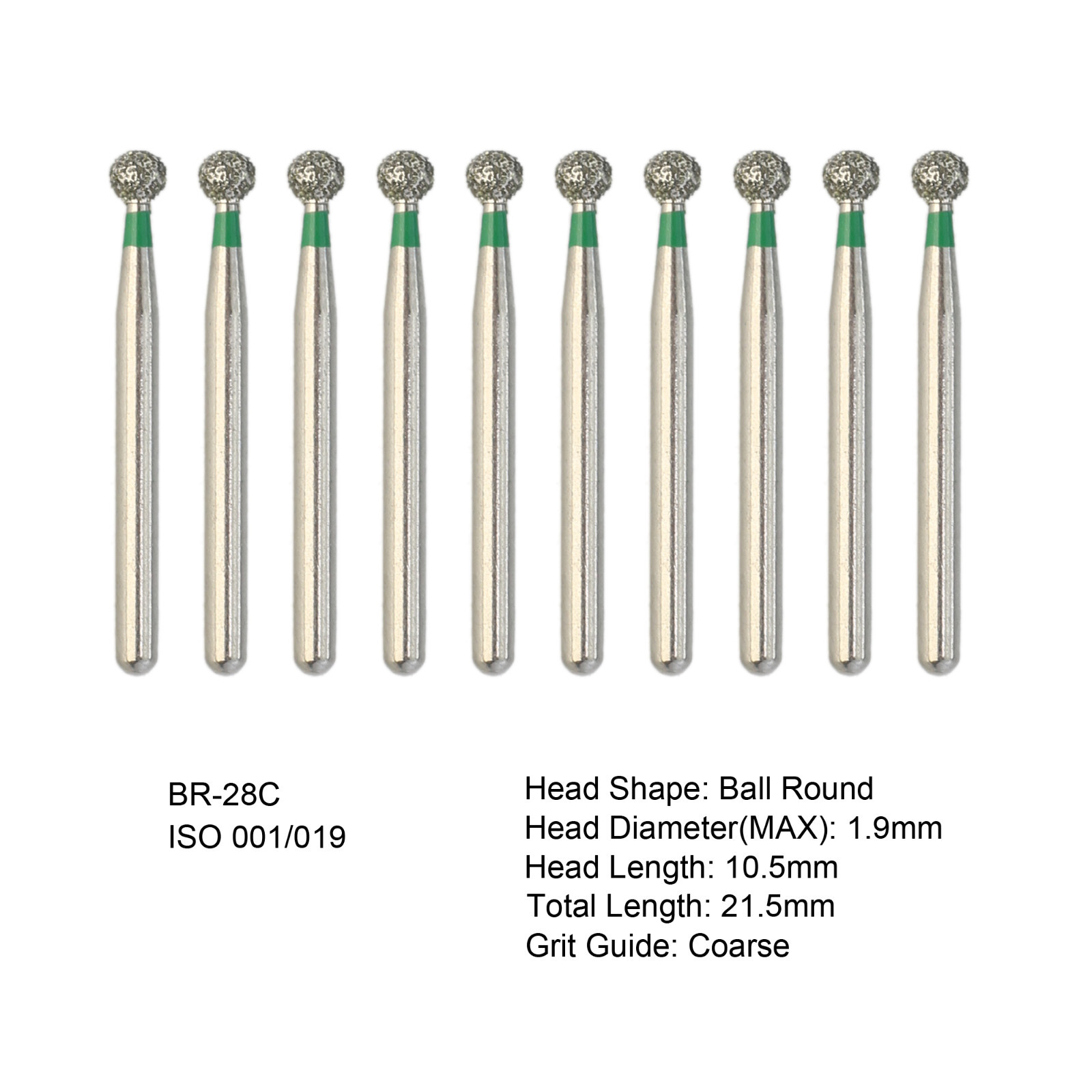 Dental Diamond Burs Surgical Bur Round Ball FG Coarse Fine Grit High Speed 801