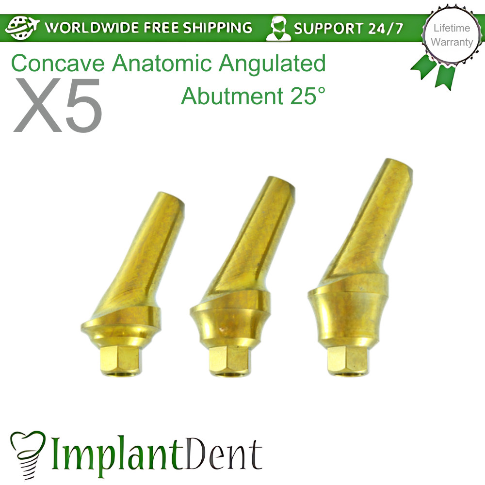 5x Concave Anatomic Angulated Dental Prosthetics 25° Int Hex 2.42 Connection