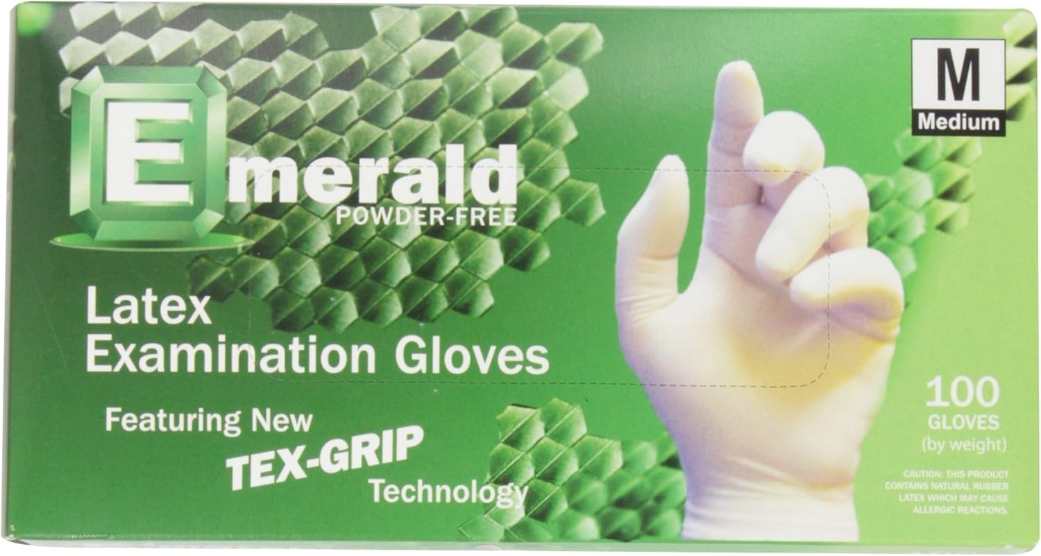 Package of 3 Boxes- Emerald Powder-Free Latex Medical Grade Gloves MEDIUM