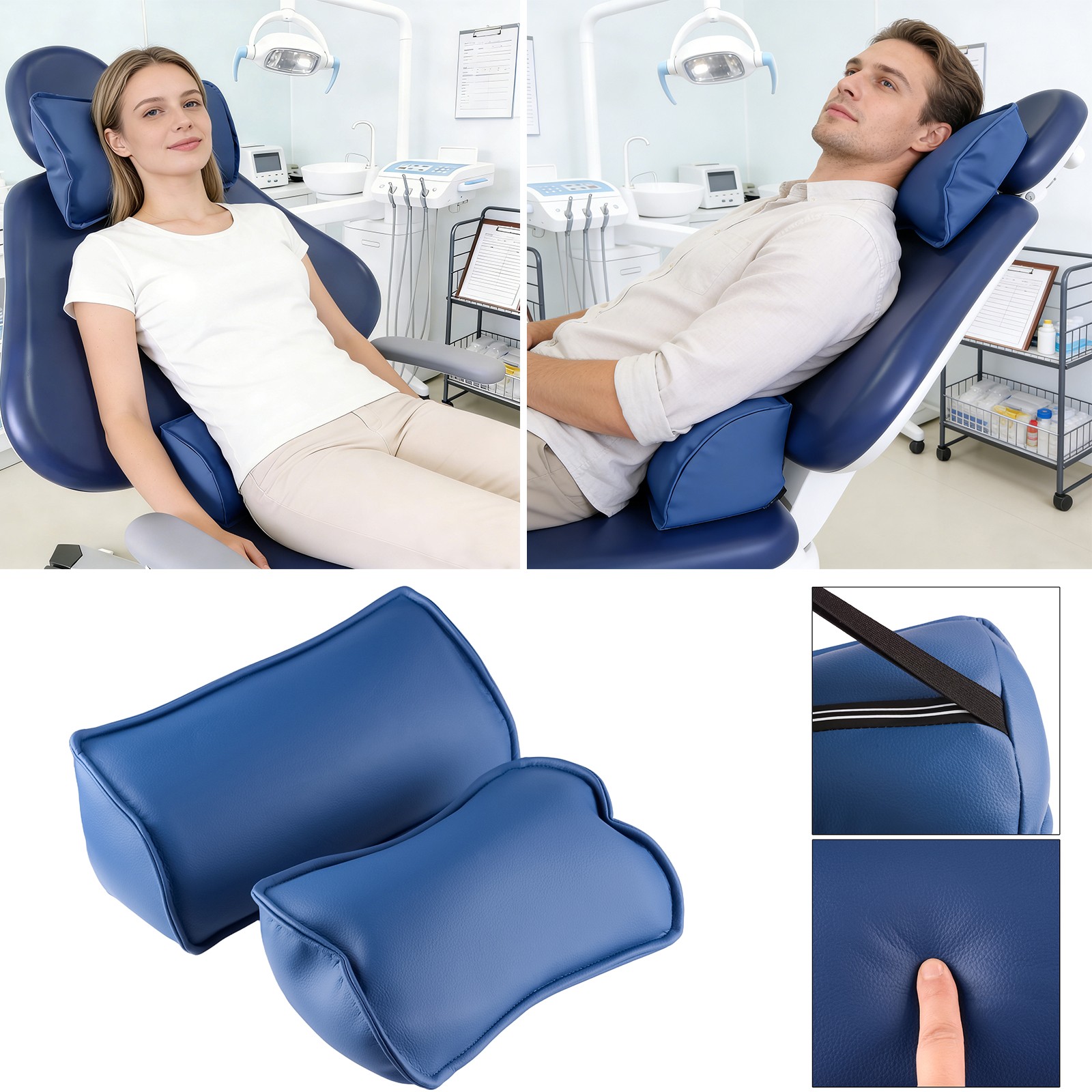 Microfiber Leather Memory Foam Headrest&Lumbar Pillow for Dental Chair Dark Blue