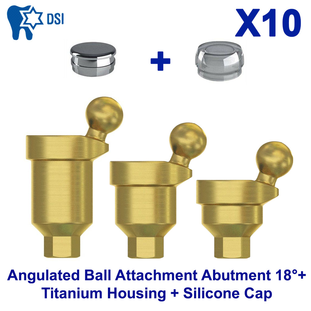 10x DSI Angulated Ball Attachment 18° Basic Kit Standard Silicone Cap